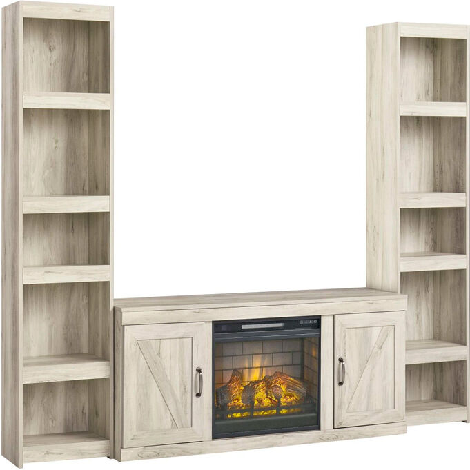 Bellaby Whitewash 3 Piece 60 Inch Electric Fireplace Entertainment Center