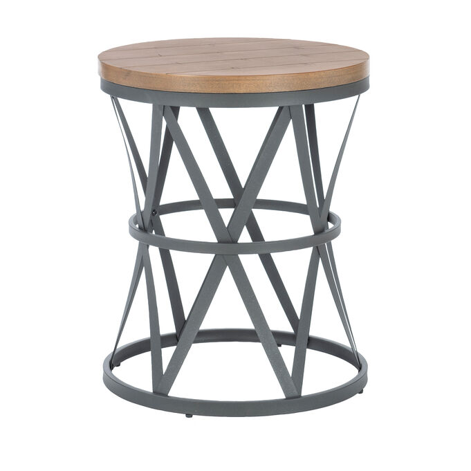 Powell Linon | Barrell Brown End Table