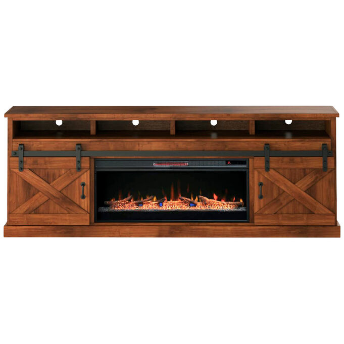 Legends Furniture | Farmhouse Aged Whiskey 94" Fireplace Console Table