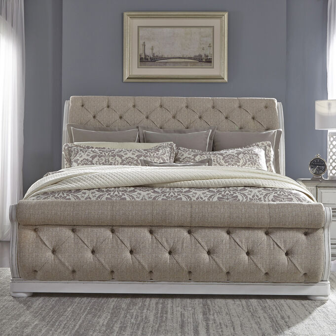 Abbey Park White Queen Upholstered Sleigh Bed