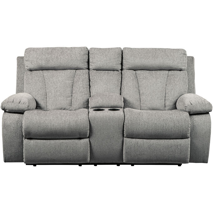 Ashley Furniture , Mitchiner Fog Reclining Console Loveseat Sofa