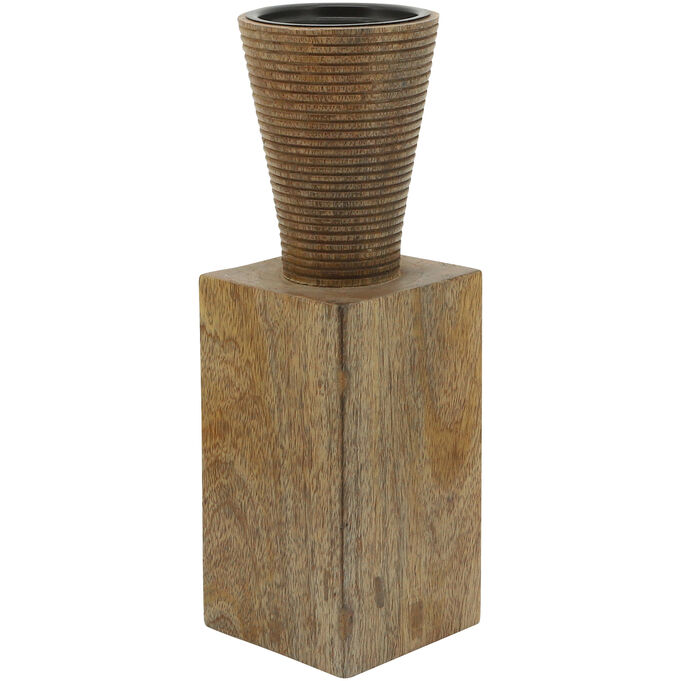 Collected Culture Brown 11 Inch Wood Geo Candle Holder