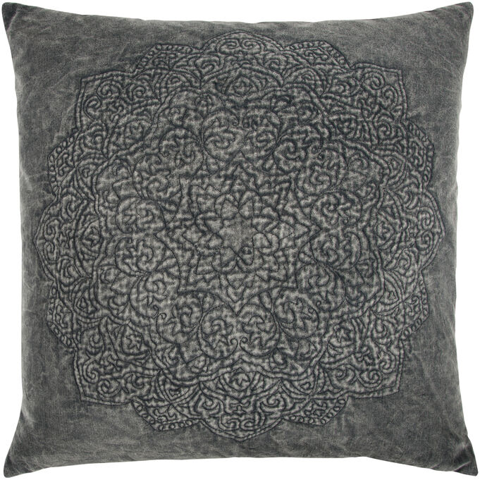 Rizzy Home | Elevated Chic Charcoal Velvet Embossed Medallion Pillow