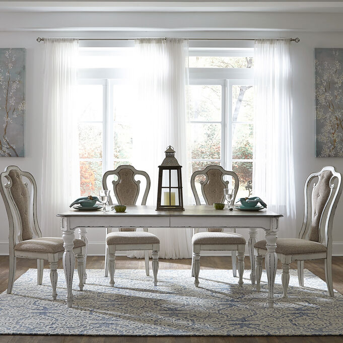Liberty Furniture , Magnolia Manor White 5 Piece Upholstered Rectangular Dining Set