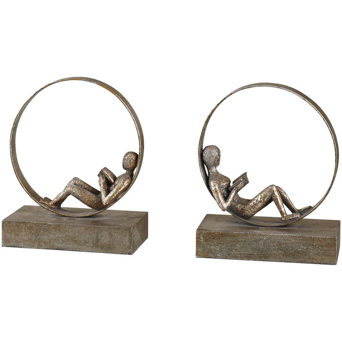 Uttermost | Lounging Reader Antique Bookends | Silver