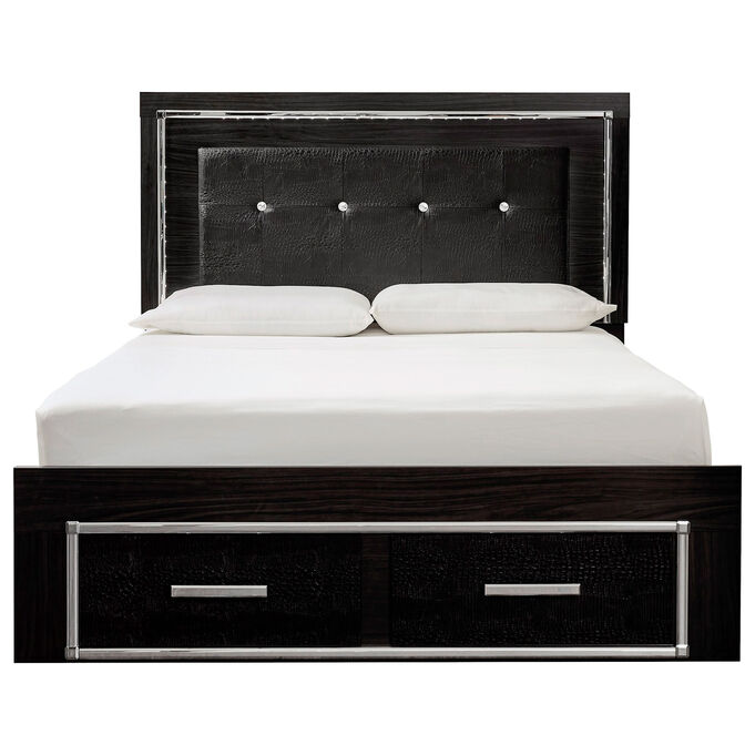 Kaydell Black Queen Upholstered Storage Panel Bed